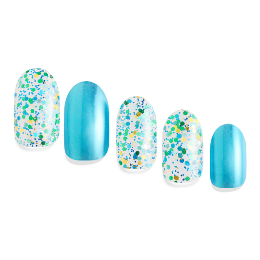 ネイル　ジェルネイルシール　ジェルネイル　セルフネイル
パーティーネイル　ミラーネイル　グリッター　ラメ
爽やか　青　メタリック　カラフル